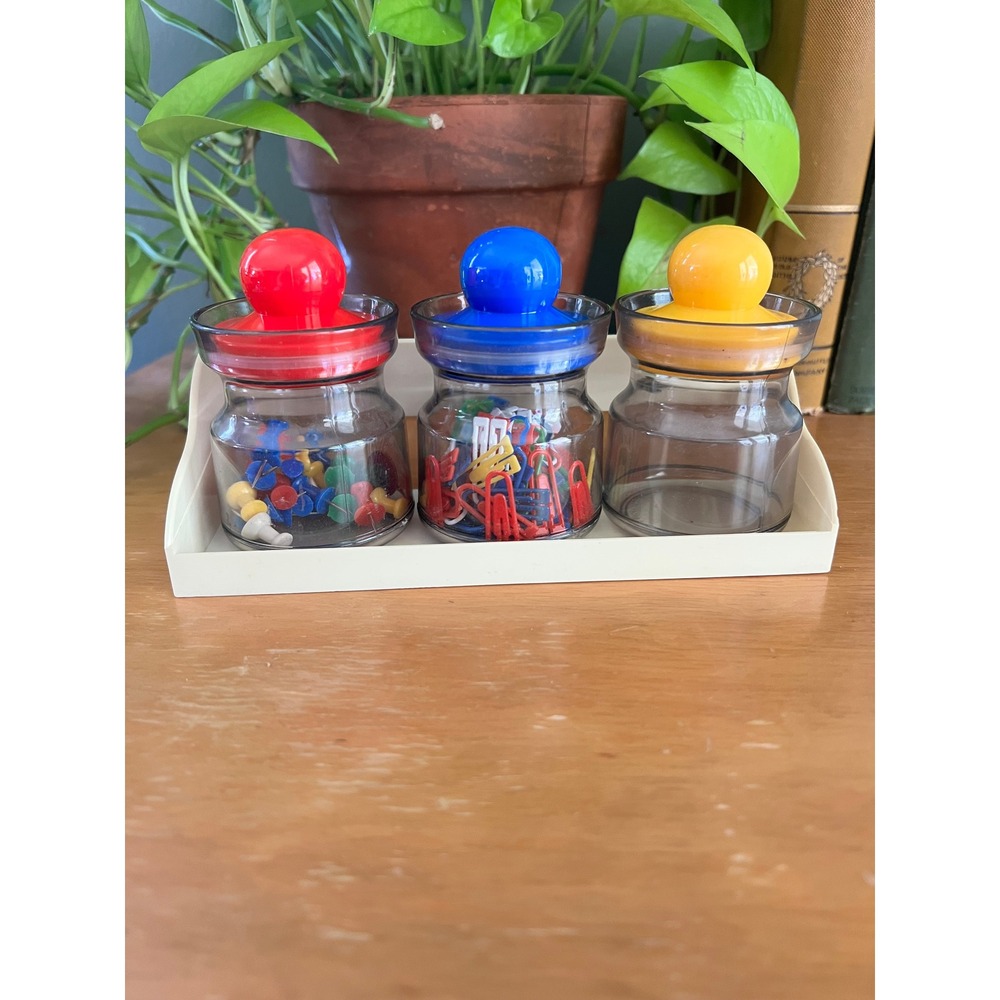 Vintage Primary Color Stationary Jar Set Wall Mount Office Organizer Hong Kong